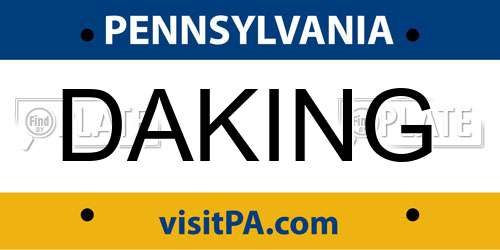 DAKING Pennsylvania License Plate