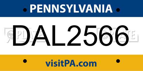 DAL2566 Pennsylvania License Plate