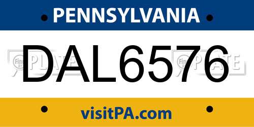 DAL6576 Pennsylvania License Plate