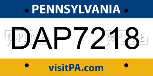 DAP7218 Pennsylvania License Plate