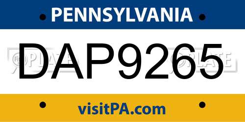 DAP9265 Pennsylvania License Plate
