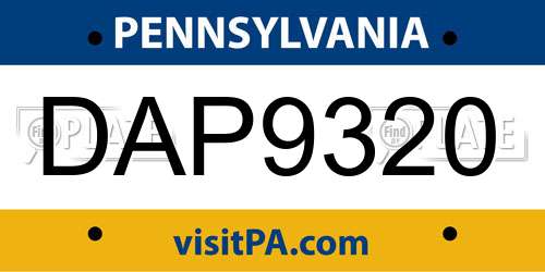 DAP9320 Pennsylvania License Plate