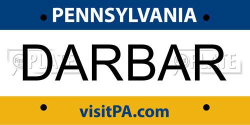 DARBAR Pennsylvania License Plate