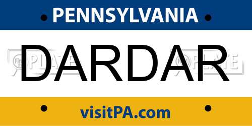 DARDAR Pennsylvania License Plate