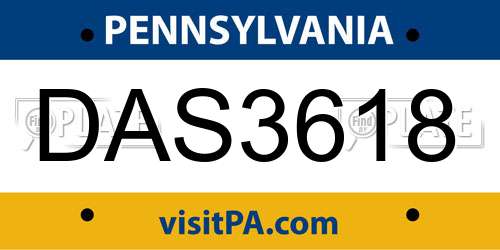 DAS3618 Pennsylvania License Plate