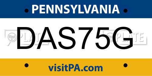 DAS75G Pennsylvania License Plate