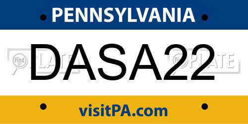 DASA22 Pennsylvania License Plate