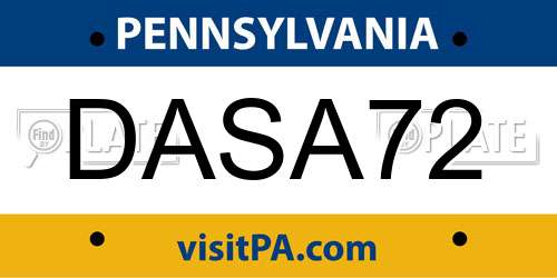 DASA72 Pennsylvania License Plate