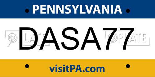 DASA77 Pennsylvania License Plate