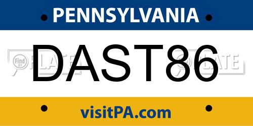 DAST86 Pennsylvania License Plate