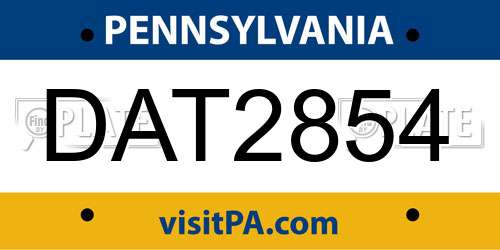 DAT2854 Pennsylvania License Plate