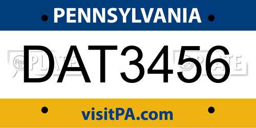 DAT3456 Pennsylvania License Plate