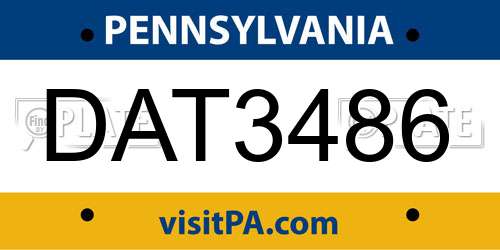 DAT3486 Pennsylvania License Plate