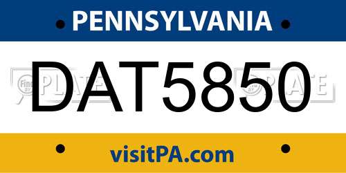 DAT5850 Pennsylvania License Plate