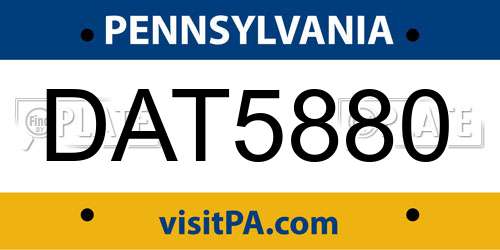 DAT5880 Pennsylvania License Plate