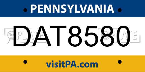 DAT8580 Pennsylvania License Plate