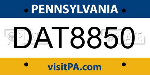 DAT8850 Pennsylvania License Plate