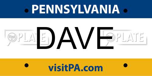 DAVE Pennsylvania License Plate