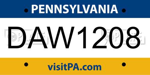 DAW1208 Pennsylvania License Plate