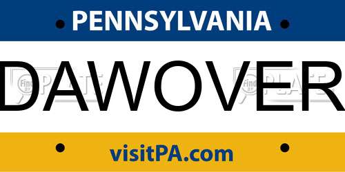 DAWOVER Pennsylvania License Plate