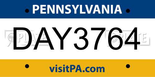 DAY3764 Pennsylvania License Plate