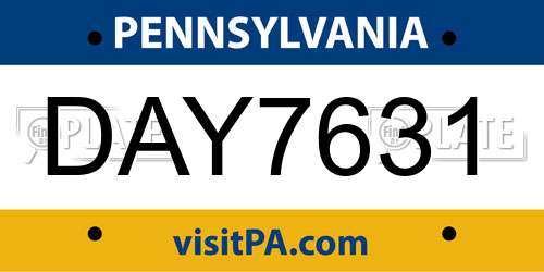 DAY7631 Pennsylvania License Plate