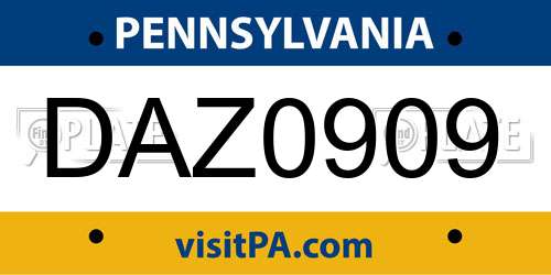 DAZ0909 Pennsylvania License Plate