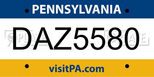 DAZ5580 Pennsylvania License Plate