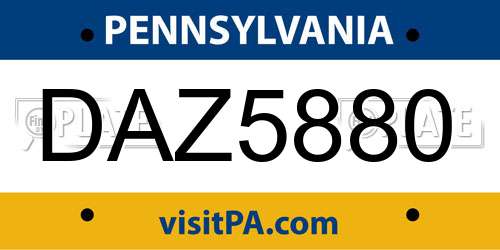 DAZ5880 Pennsylvania License Plate