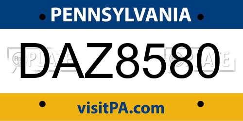 DAZ8580 Pennsylvania License Plate