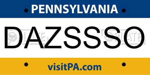 DAZSSSO Pennsylvania License Plate