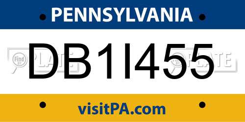 DB1I455 Pennsylvania License Plate