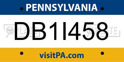 DB1I458 Pennsylvania License Plate