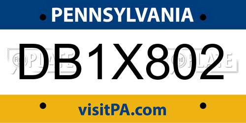 DB1X802 Pennsylvania License Plate