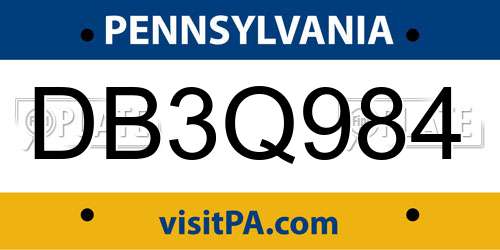 DB3Q984 Pennsylvania License Plate