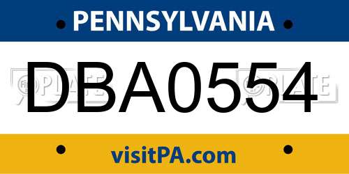 DBA0554 Pennsylvania License Plate