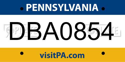 DBA0854 Pennsylvania License Plate