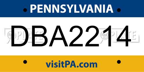 DBA2214 Pennsylvania License Plate