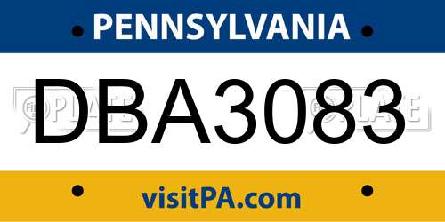 DBA3083 Pennsylvania License Plate