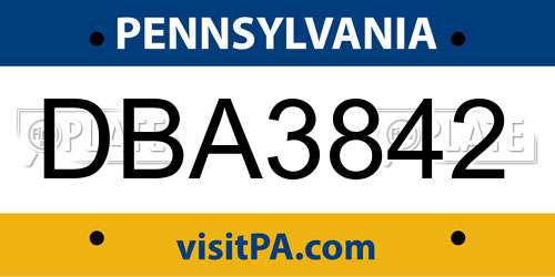 DBA3842 Pennsylvania License Plate