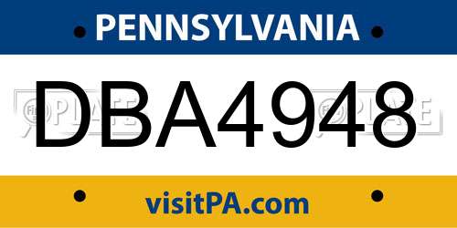 DBA4948 Pennsylvania License Plate