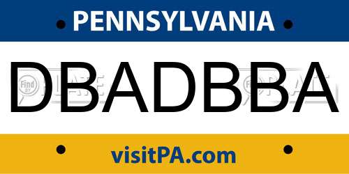DBADBBA Pennsylvania License Plate