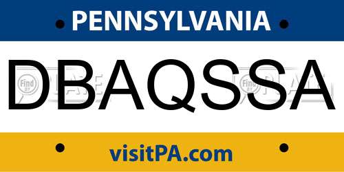 DBAQSSA Pennsylvania License Plate