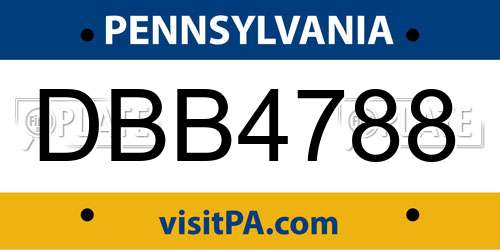 DBB4788 Pennsylvania License Plate
