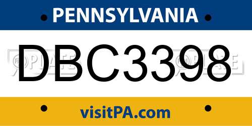 DBC3398 Pennsylvania License Plate