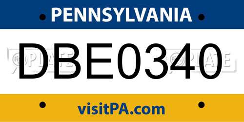 DBE0340 Pennsylvania License Plate