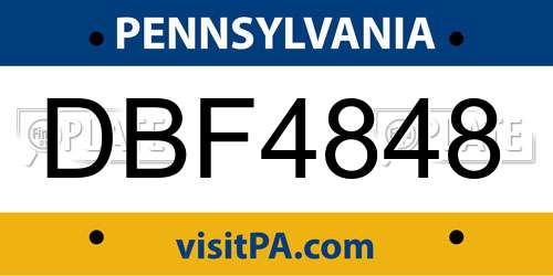 DBF4848 Pennsylvania License Plate