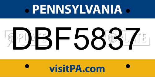 DBF5837 Pennsylvania License Plate