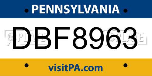 DBF8963 Pennsylvania License Plate