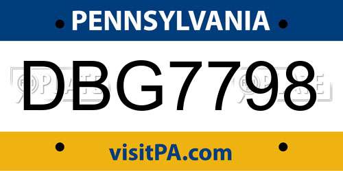 DBG7798 Pennsylvania License Plate